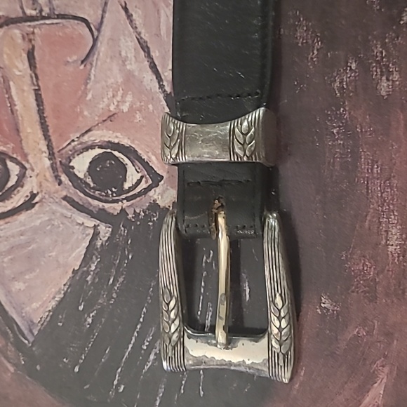 ONYX BY BRIGHTON LEATHER BELT WITH SILVER GOLF MOTIFS - Picture 4 of 10